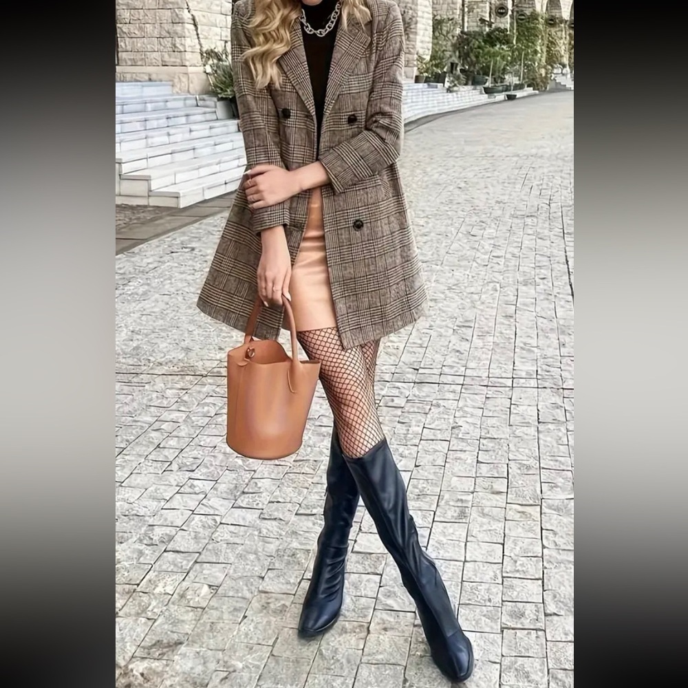Cozy Plaid Button Up Pea Coat Jacket - Picture 5 of 5